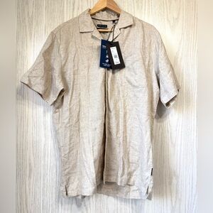 Kenneth Cole Men’s Large Taupe Linen Button Down Shirt NWT